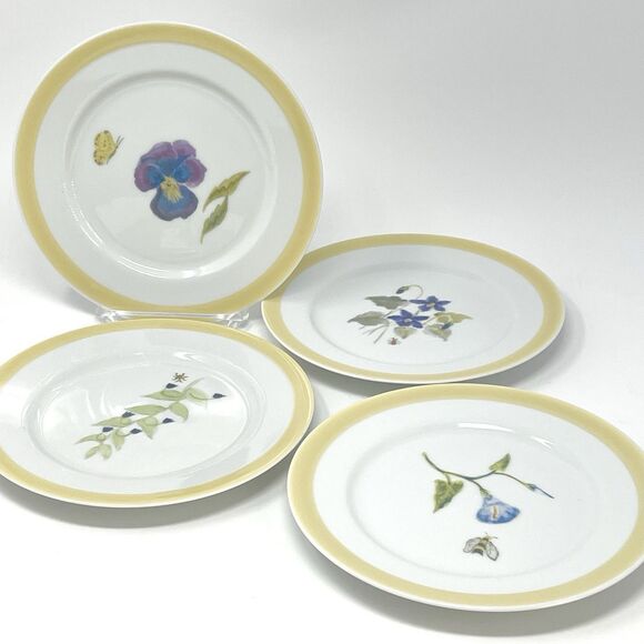 Williams Sonoma Summer Studies Salad Plates Flowers Bugs Herbs 7.75” Set of 4 - Picture 1 of 9